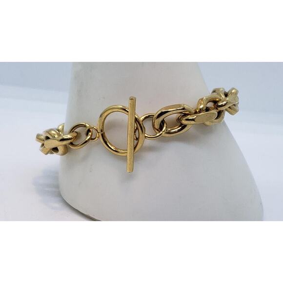 Chunky Wide 10k Gold Plated Chain Link Bracelet Toggle Clasp Bracelet - Picture 4 of 10